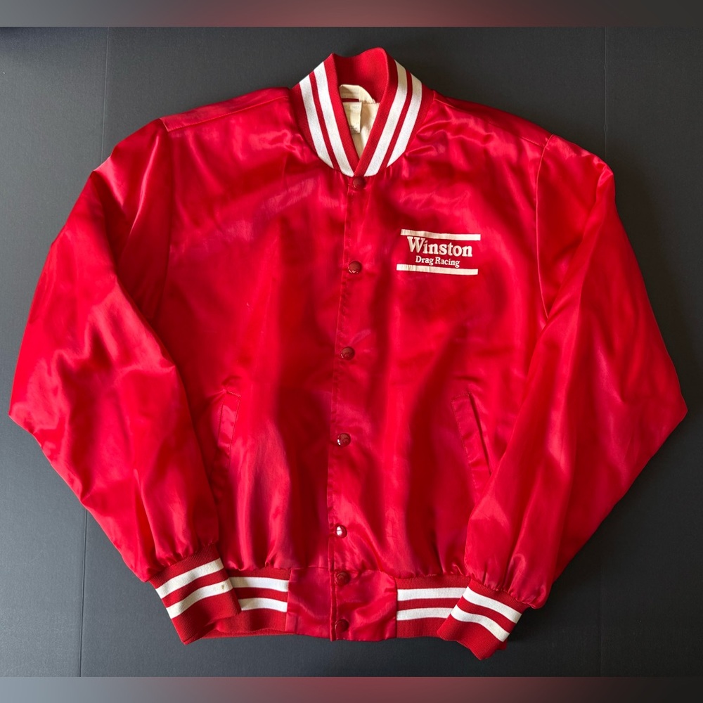 Vintage Winston Drag Racing Red Satin Style Nylon Jacket - Size MEDIUM